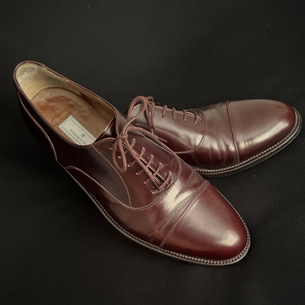 ERMENEGILDO ZEGNA Cap Toe Chili Brown Oxfords